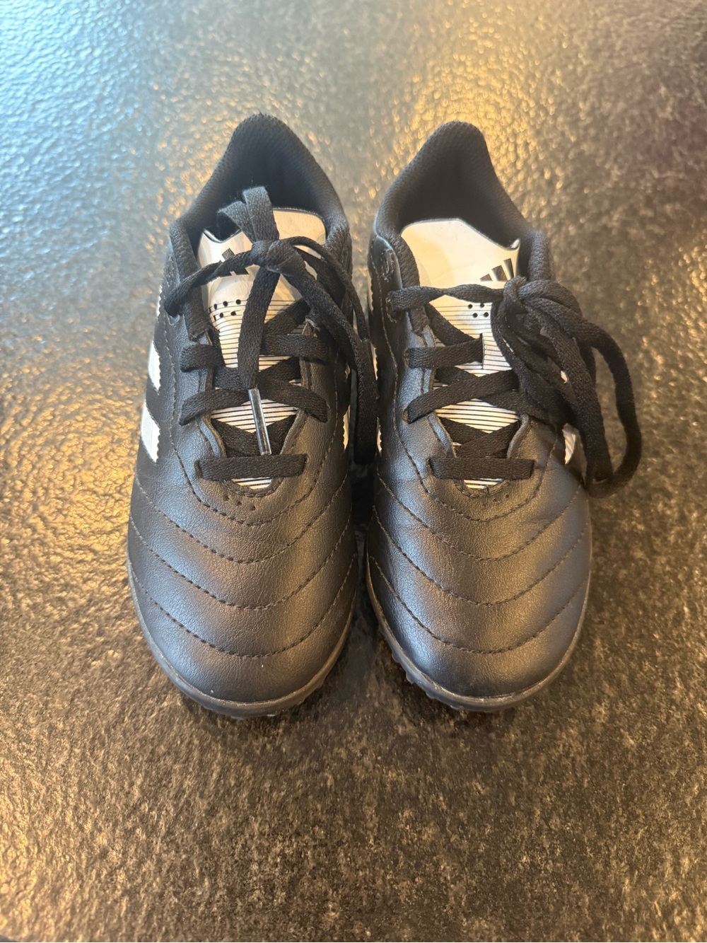 Adidas Kids Black Soccer Turf Cleats with White Stripes